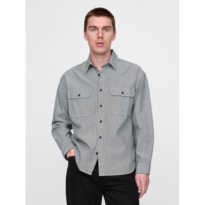 Çizgili Denim Gömlek цвет: Голубой