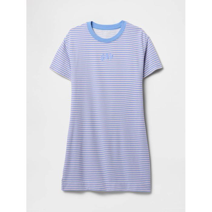 Vintage Soft Fransız Havlu Kumaş Logo T-Shirt Elbise цвет: Голубой