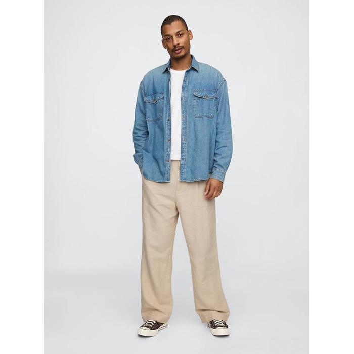 Keten Pamuk Karışımlı '90s Loose Pileli Khaki Pantolon цвет: Бежевый