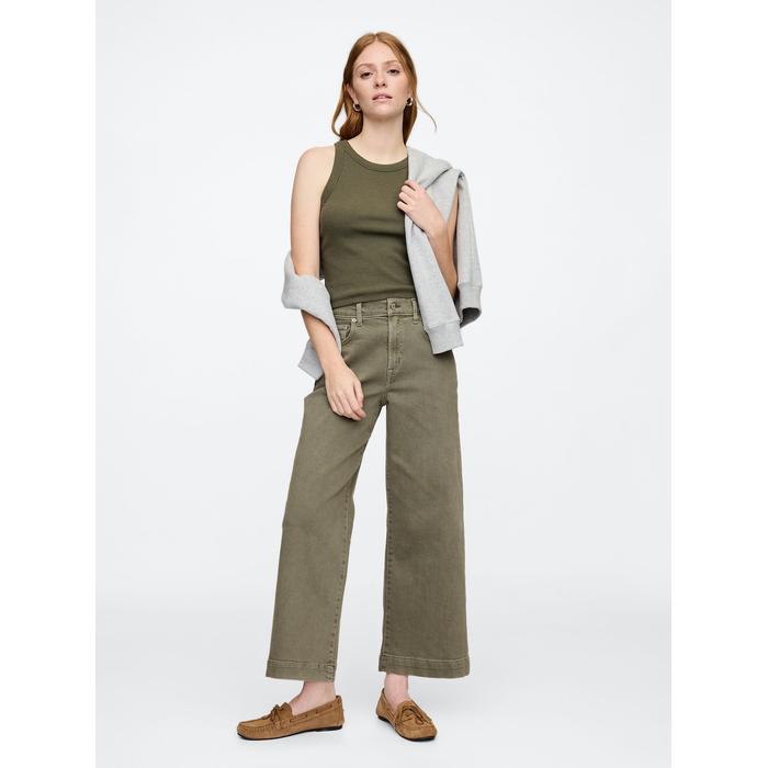 Wide Leg Crop Jean Pantolon цвет: Хаки