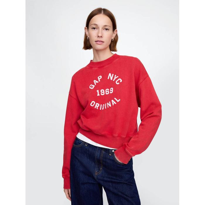 Gap Logo Heavyweight Havlu Kumaş Crop Sweatshirt цвет: Красный