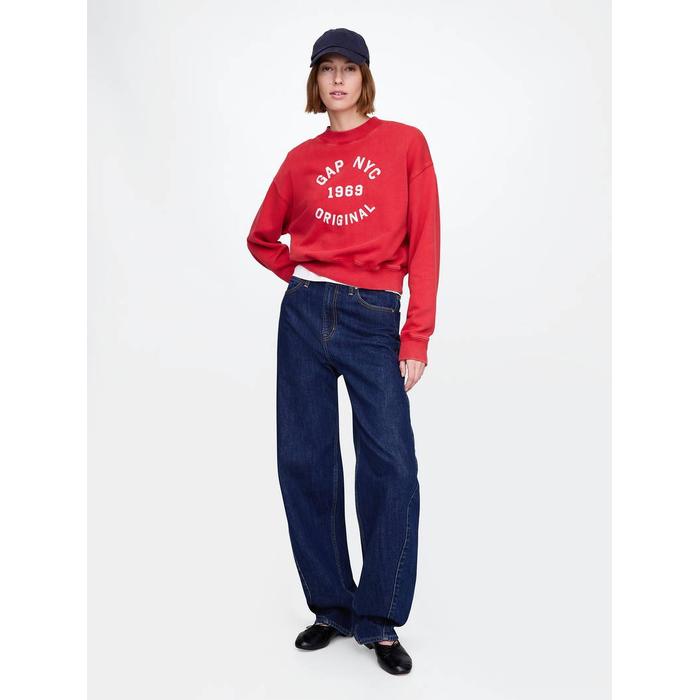 Gap Logo Heavyweight Havlu Kumaş Crop Sweatshirt цвет: Красный