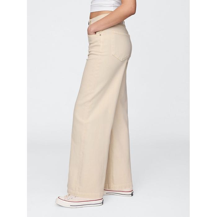 High Rise Stride Wide-Leg Jean Pantolon цвет: Бежевый