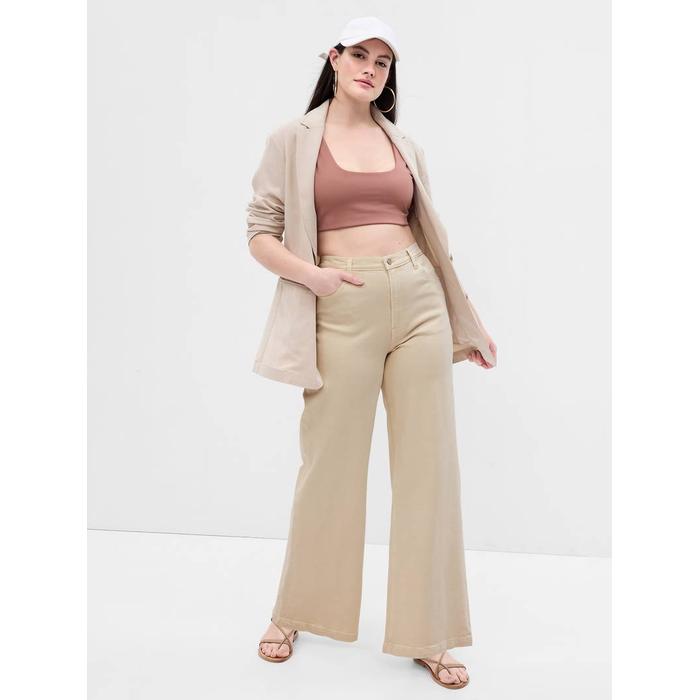 High Rise Stride Wide-Leg Jean Pantolon цвет: Бежевый