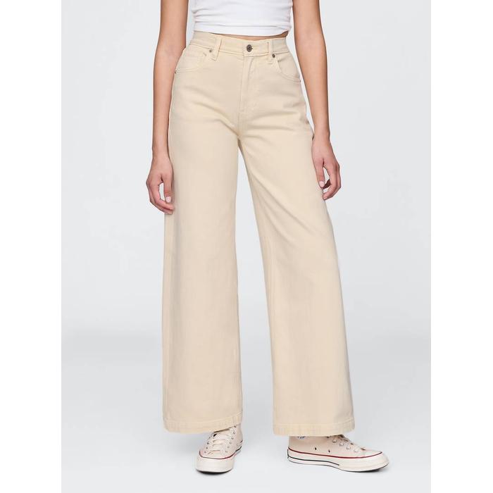 High Rise Stride Wide-Leg Jean Pantolon цвет: Бежевый
