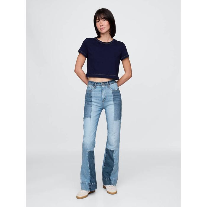 High Rise Patchwork '70s Flare Jean Pantolon цвет: Голубой