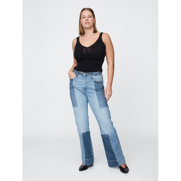 High Rise Patchwork '70s Flare Jean Pantolon цвет: Голубой