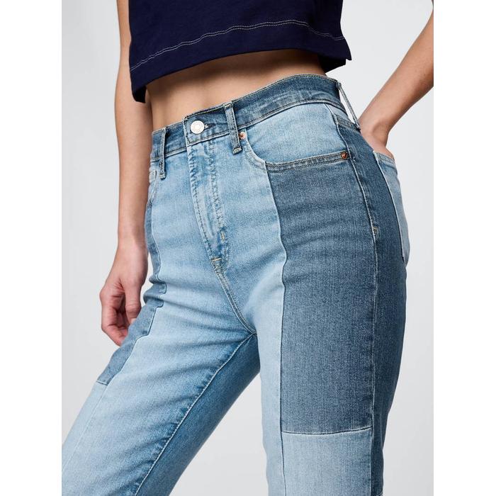 High Rise Patchwork '70s Flare Jean Pantolon цвет: Голубой