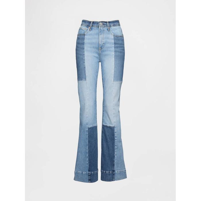 High Rise Patchwork '70s Flare Jean Pantolon цвет: Голубой