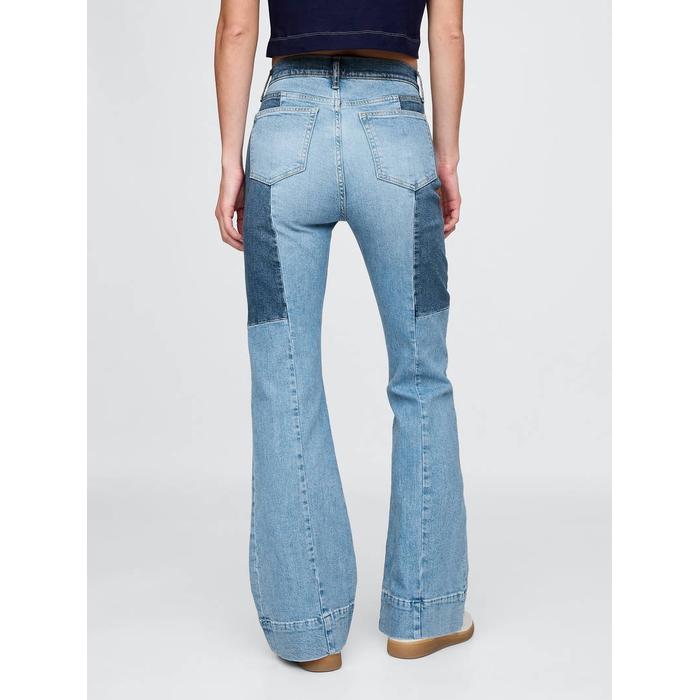 High Rise Patchwork '70s Flare Jean Pantolon цвет: Голубой