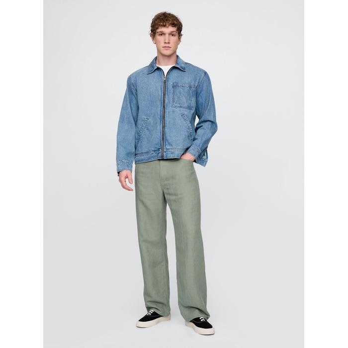 Keten Karışımlı 90's Loose Herringbone Pantolon цвет: Зелёный