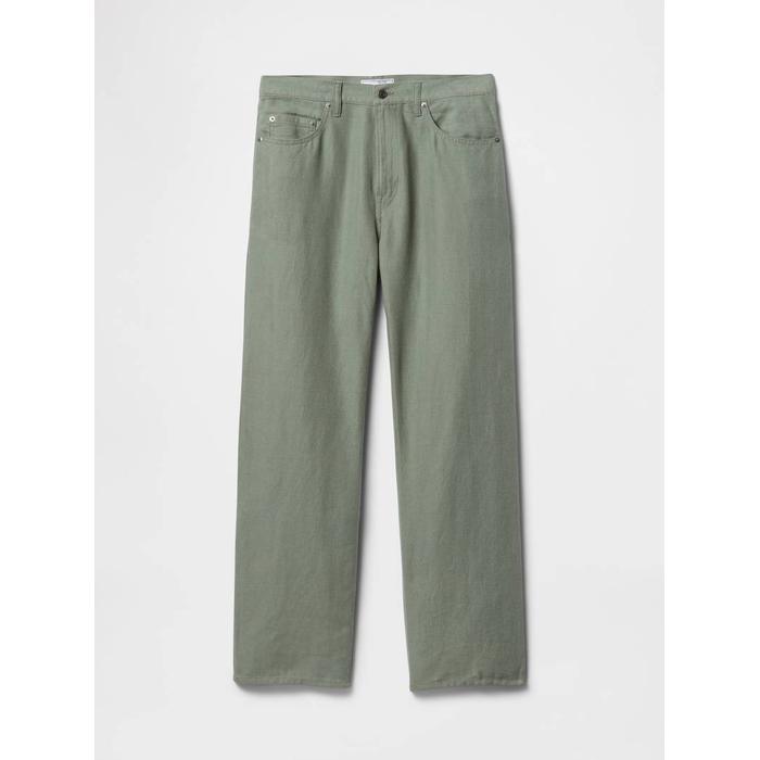 Keten Karışımlı 90's Loose Herringbone Pantolon цвет: Зелёный