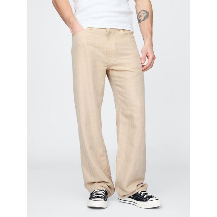 Keten Karışımlı 90's Loose Herringbone Pantolon цвет: Бежевый