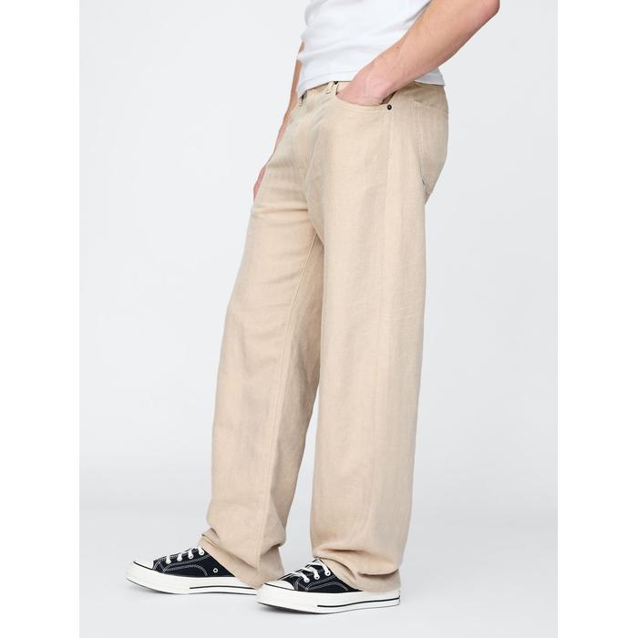 Keten Karışımlı 90's Loose Herringbone Pantolon цвет: Бежевый