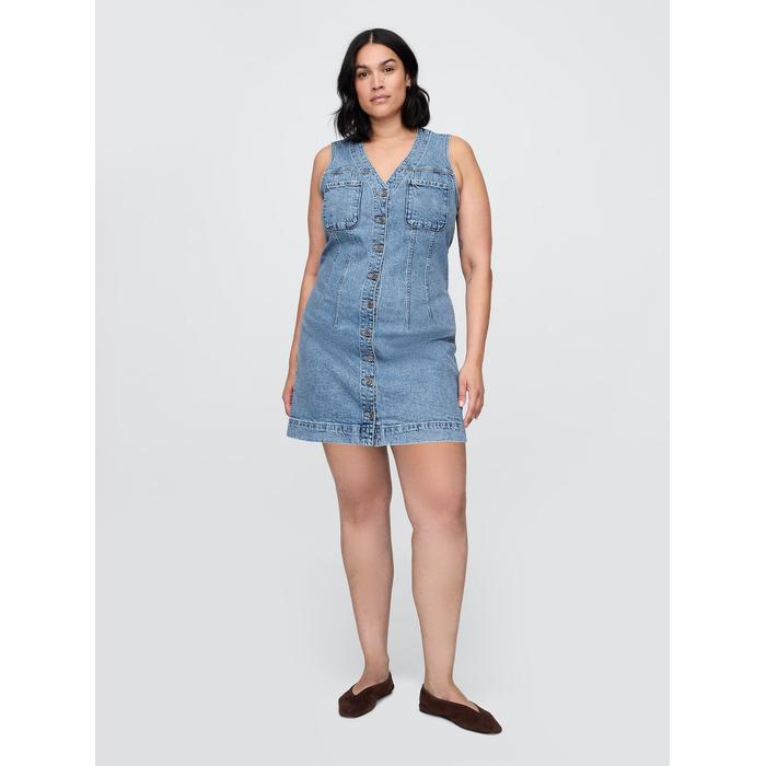 V Yaka Denim Mini Elbise цвет: Голубой
