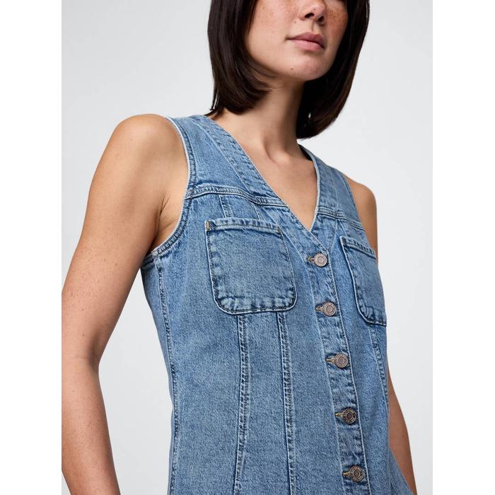 V Yaka Denim Mini Elbise цвет: Голубой