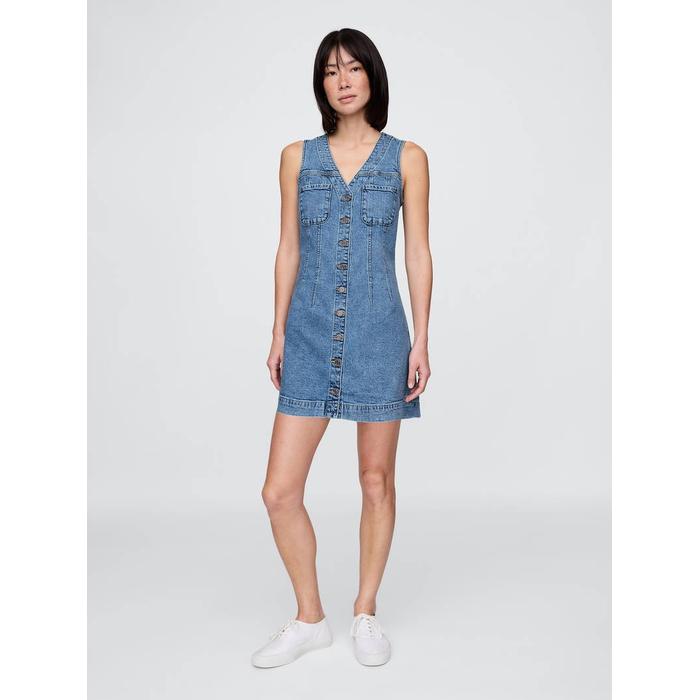 V Yaka Denim Mini Elbise цвет: Голубой