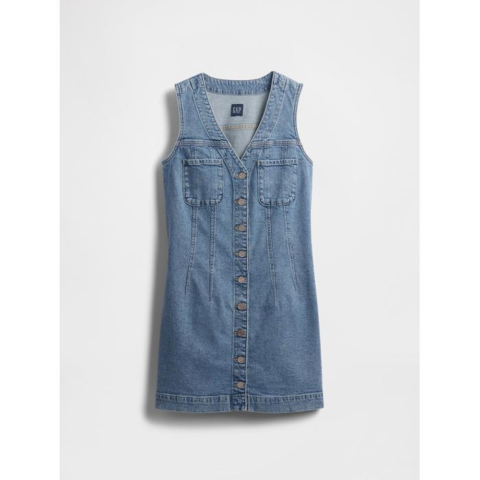 V Yaka Denim Mini Elbise цвет: Голубой
