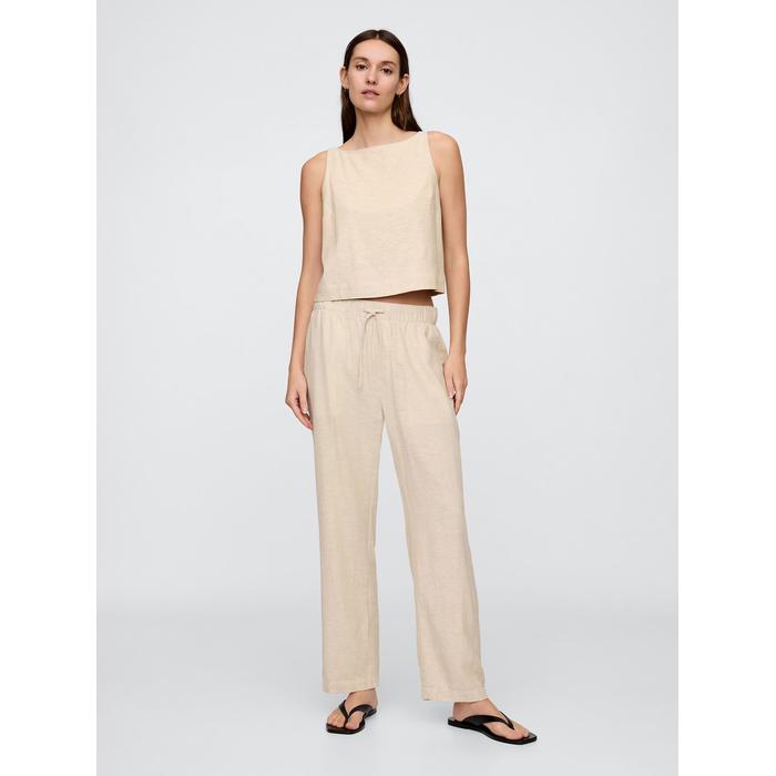 Mid Rise Keten Karışımlı Pull-On Pantolon цвет: Бежевый