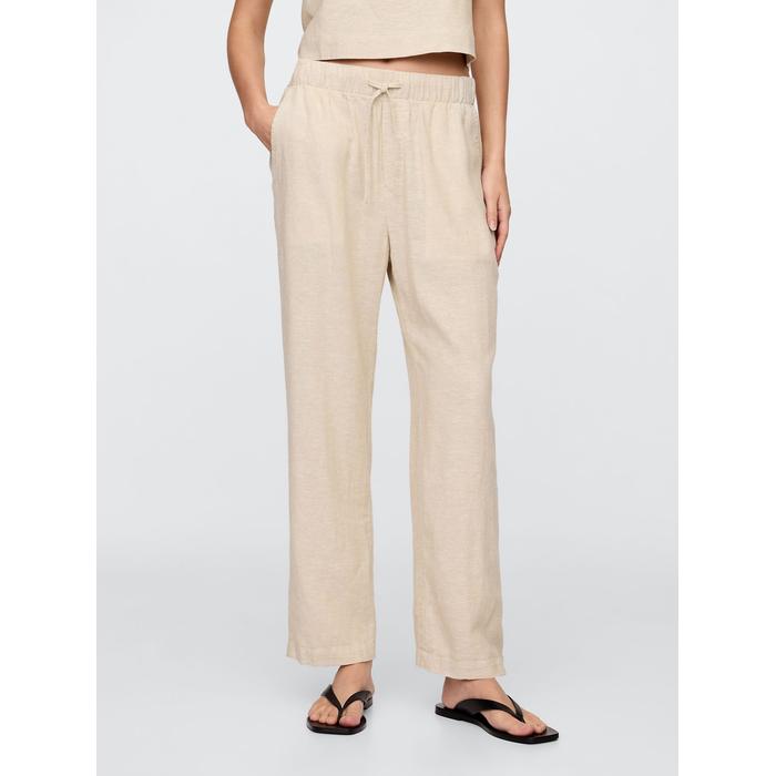 Mid Rise Keten Karışımlı Pull-On Pantolon цвет: Бежевый