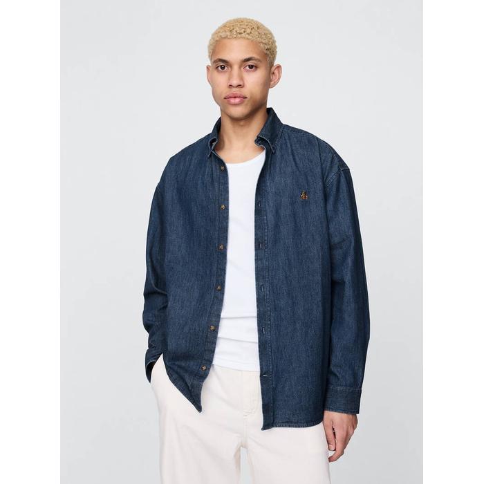 Brannan Bear İşlemeli Denim Big Gömlek цвет: Голубой