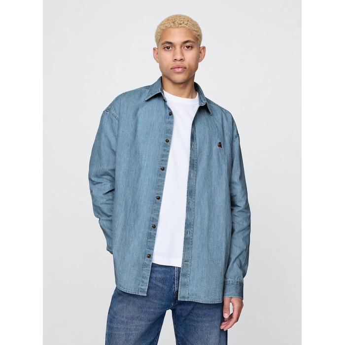 Brannan Bear İşlemeli Denim Big Gömlek цвет: Голубой