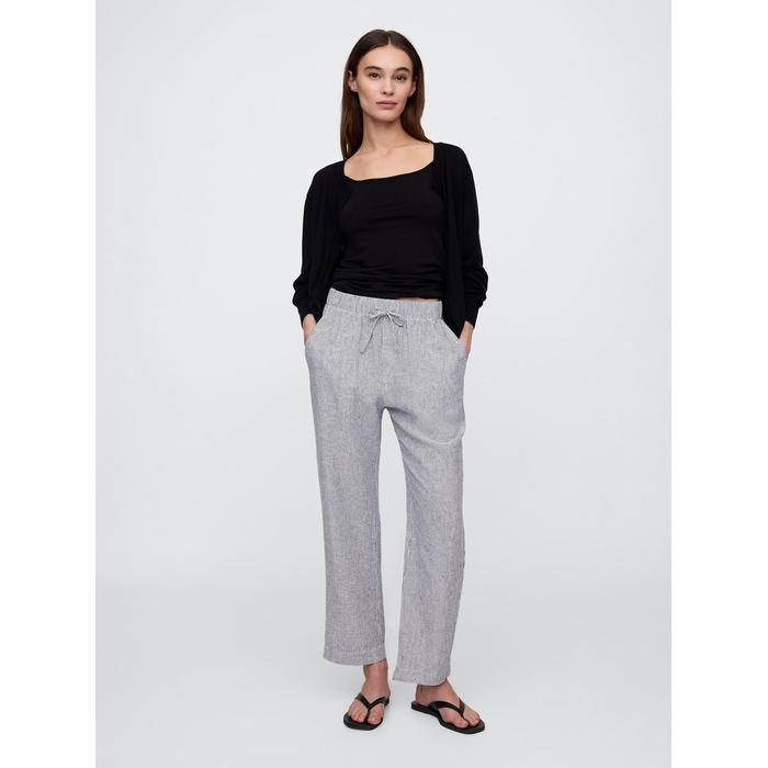 Mid Rise Keten Karışımlı Çizgili Kolay Pantolon цвет: Белый