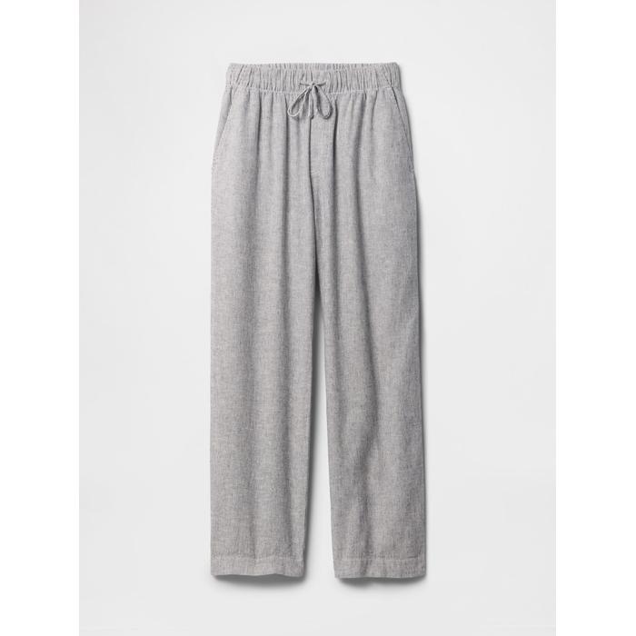 Mid Rise Keten Karışımlı Çizgili Kolay Pantolon цвет: Белый