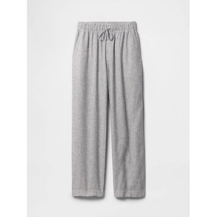 Mid Rise Keten Karışımlı Çizgili Kolay Pantolon цвет: Белый