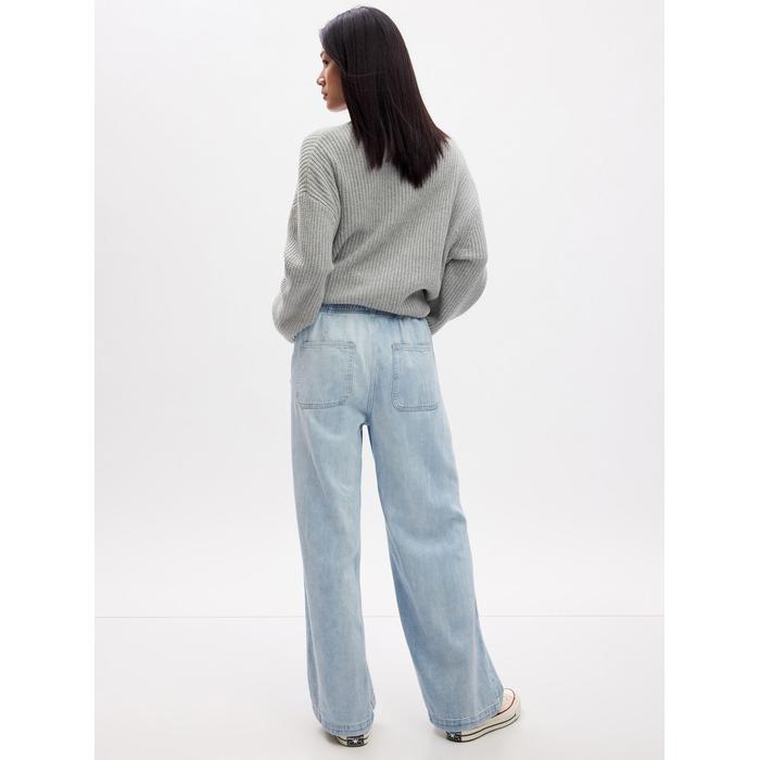 High Rise Wide-Leg Pull-On Jean Pantolon