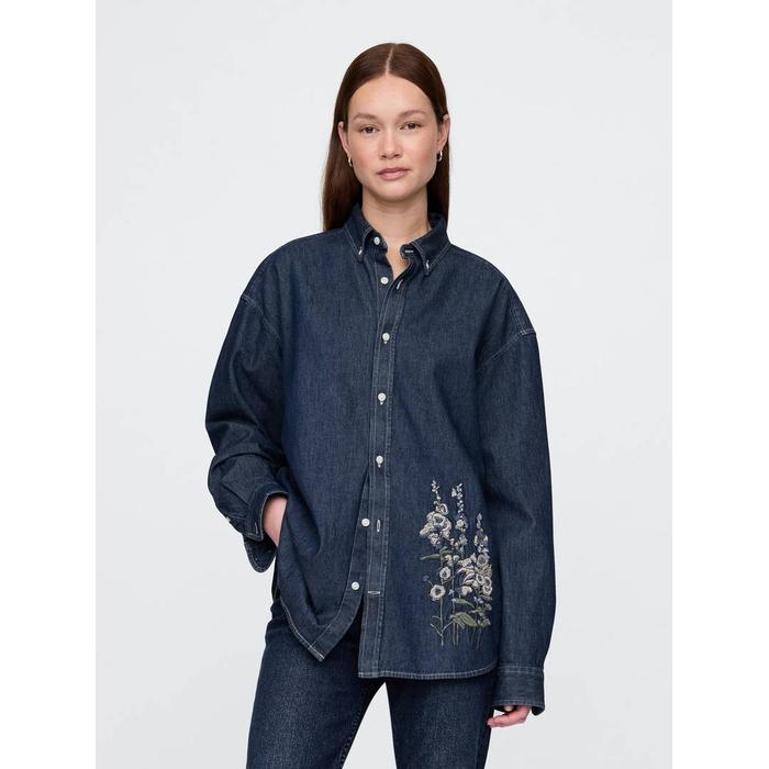 İşlemeli Denim Big Gömlek цвет: Синий