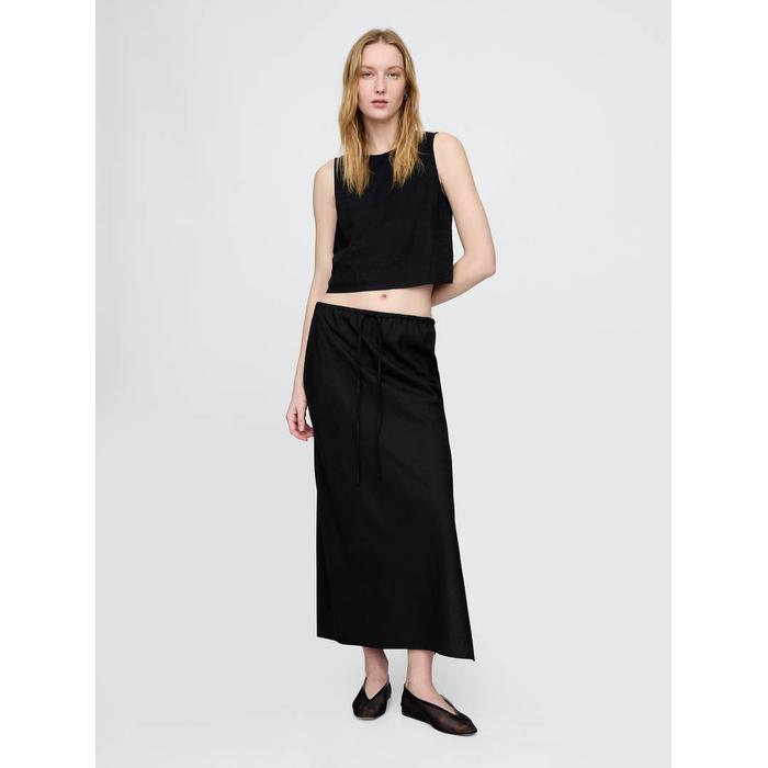 Linen-Blend Midi Etek цвет: Чёрный