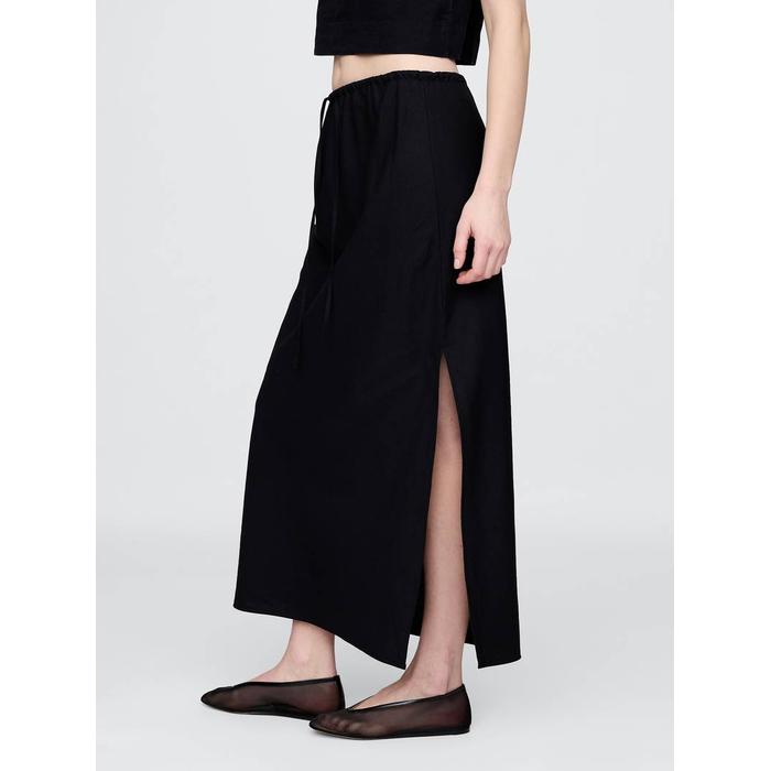 Linen-Blend Midi Etek цвет: Чёрный
