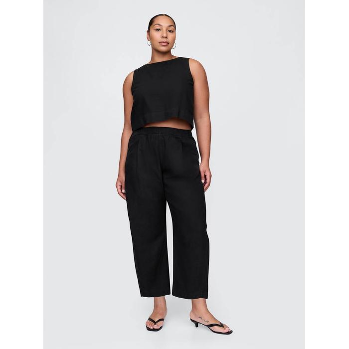 Mid Rise Keten Karışımlı Barrel Pantolon цвет: Чёрный