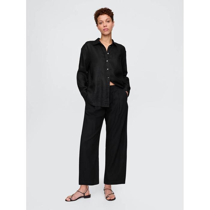 Mid Rise Keten Karışımlı Barrel Pantolon цвет: Чёрный