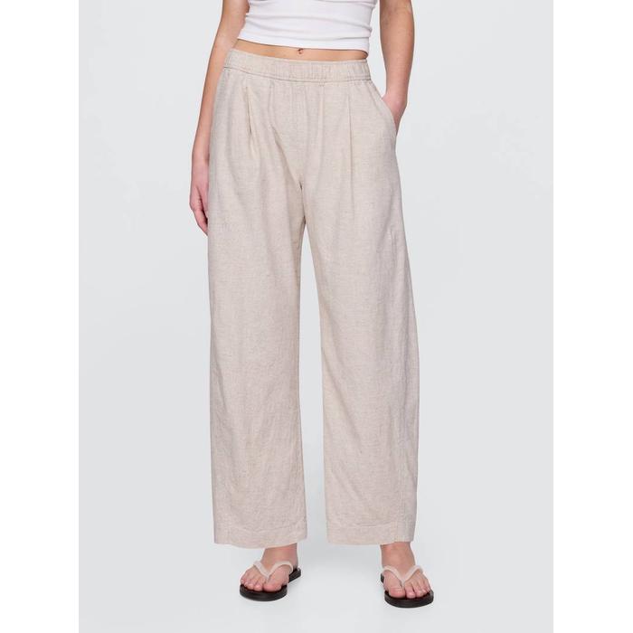 Mid Rise Keten Karışımlı Barrel Pantolon цвет: Бежевый