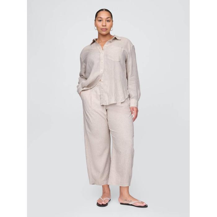 Mid Rise Keten Karışımlı Barrel Pantolon цвет: Бежевый
