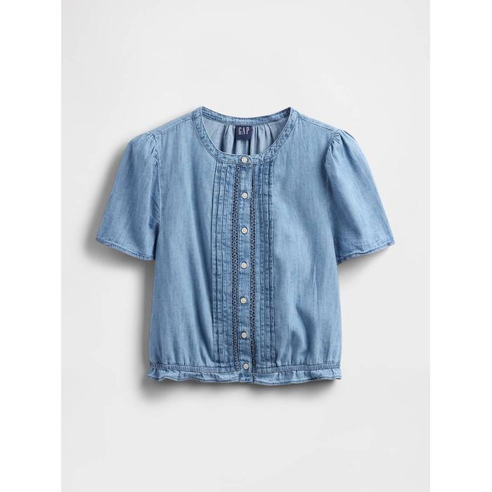 Dantel Detaylı Crop Denim Bluz