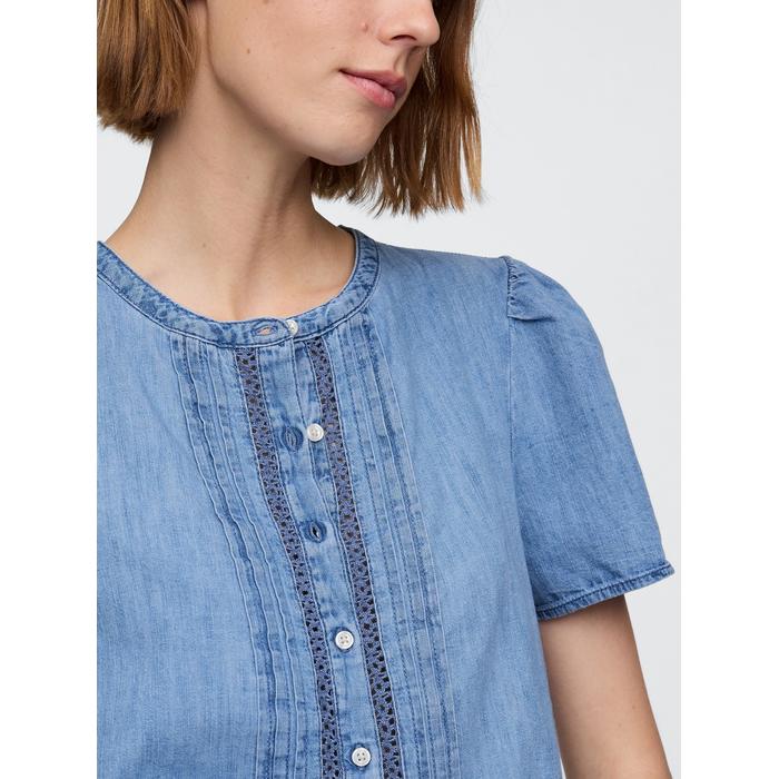Dantel Detaylı Crop Denim Bluz