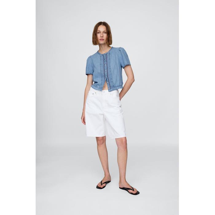 Dantel Detaylı Crop Denim Bluz