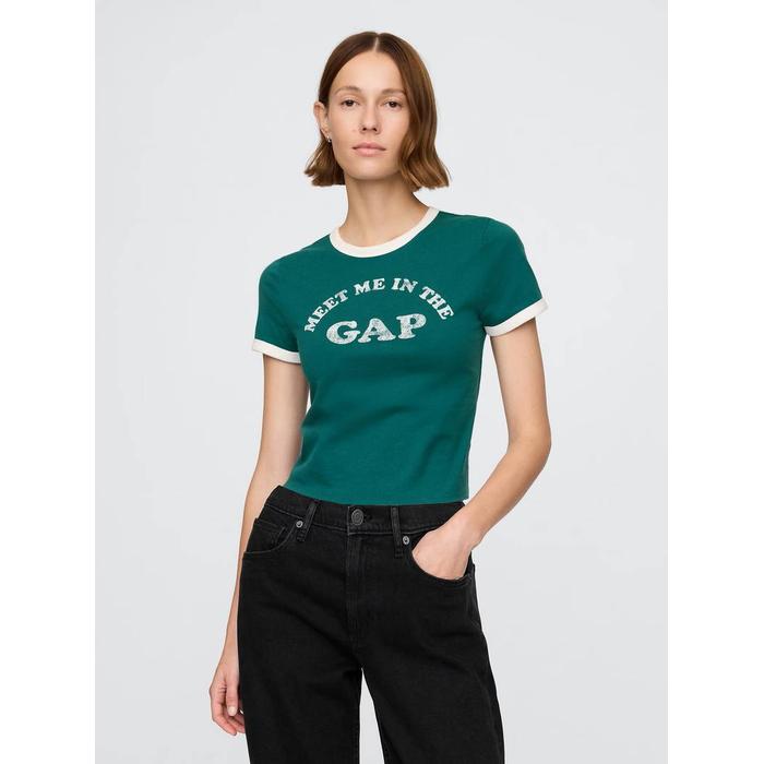 Футболка с укороченным логотипом Gap цвет: Зелёный