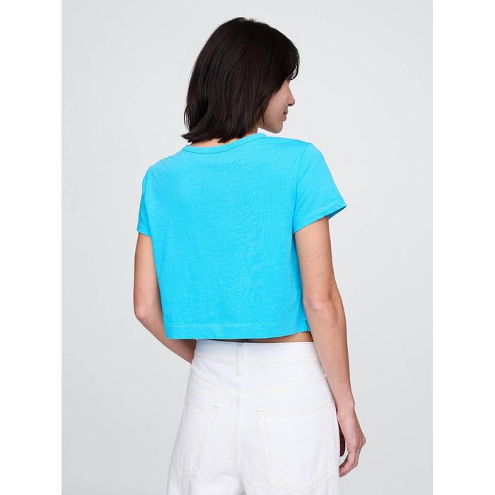%100 Organik Pamuk Vintage Soft Crop T-Shirt цвет: Голубой