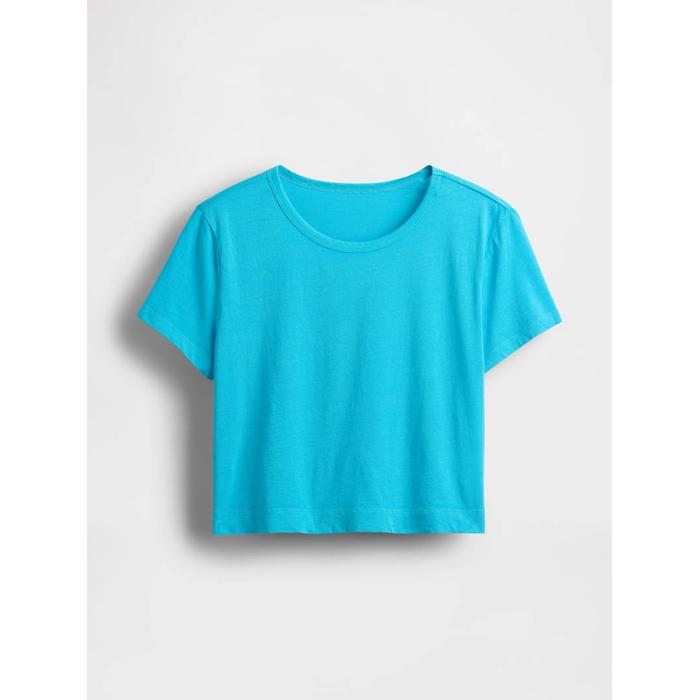 %100 Organik Pamuk Vintage Soft Crop T-Shirt цвет: Голубой