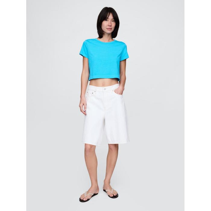 %100 Organik Pamuk Vintage Soft Crop T-Shirt цвет: Голубой