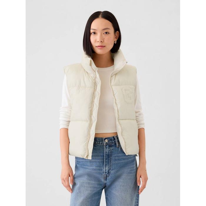 Gap Logo Geri Dönüştürülmüş Crop Puffer Şişme Yelek цвет: Белый