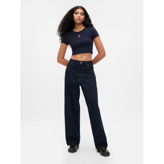 Gap × Disney Bisiklet Yaka Crop T-Shirt цвет: Синий