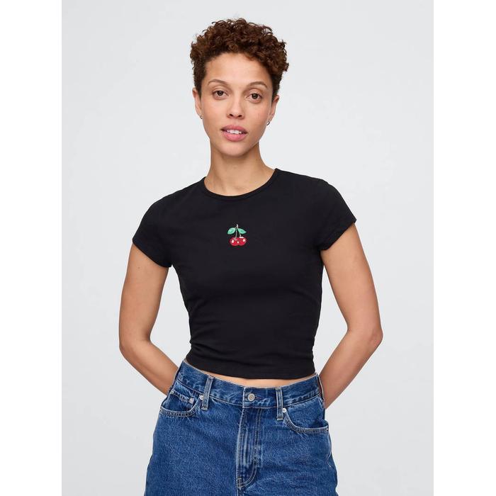 Grafikli Crop T-Shirt цвет: Чёрный