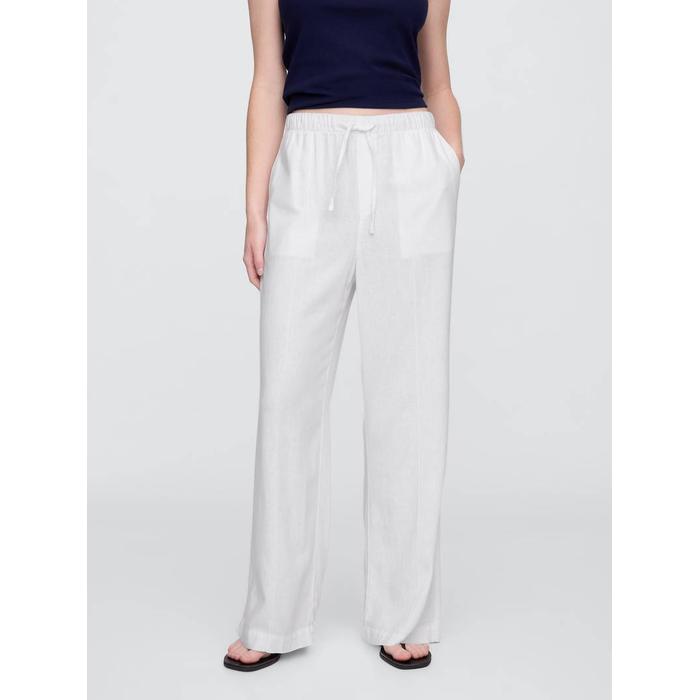 Mid Rise Keten Karışımlı Pull-On Wide-Leg Pantolon цвет: Белый