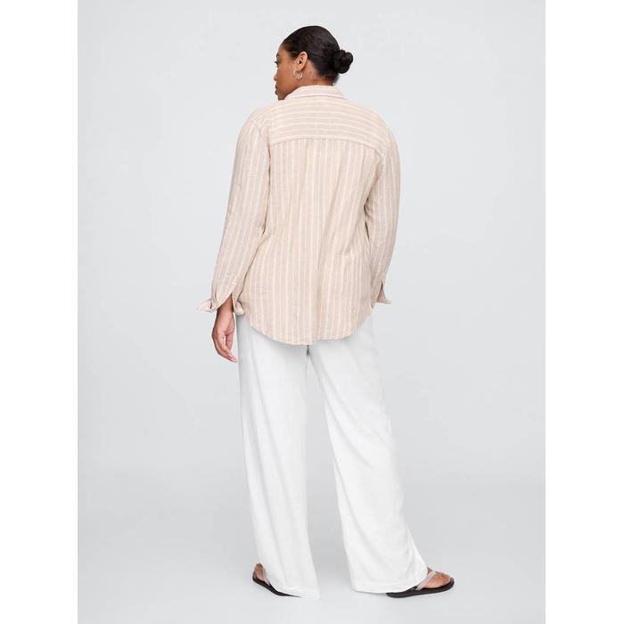 Mid Rise Keten Karışımlı Pull-On Wide-Leg Pantolon цвет: Белый