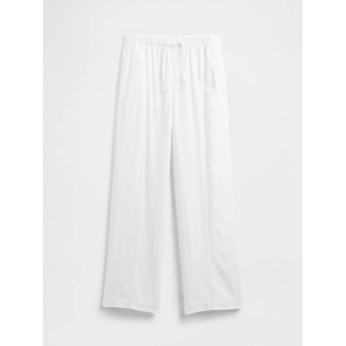 Mid Rise Keten Karışımlı Pull-On Wide-Leg Pantolon цвет: Белый